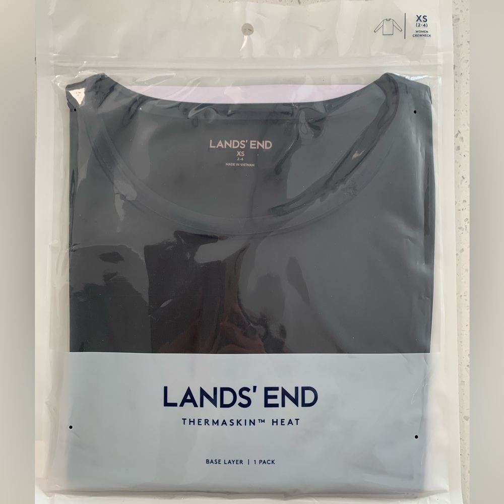 New **Lands’ End** Thermaskin Heat Base Layer - Black - XS(2-4) - Long sleeve